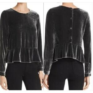 Bella Dahl Womens Crushed Velvet Shirt Size S Gray Silk Back Button Whimsigoth